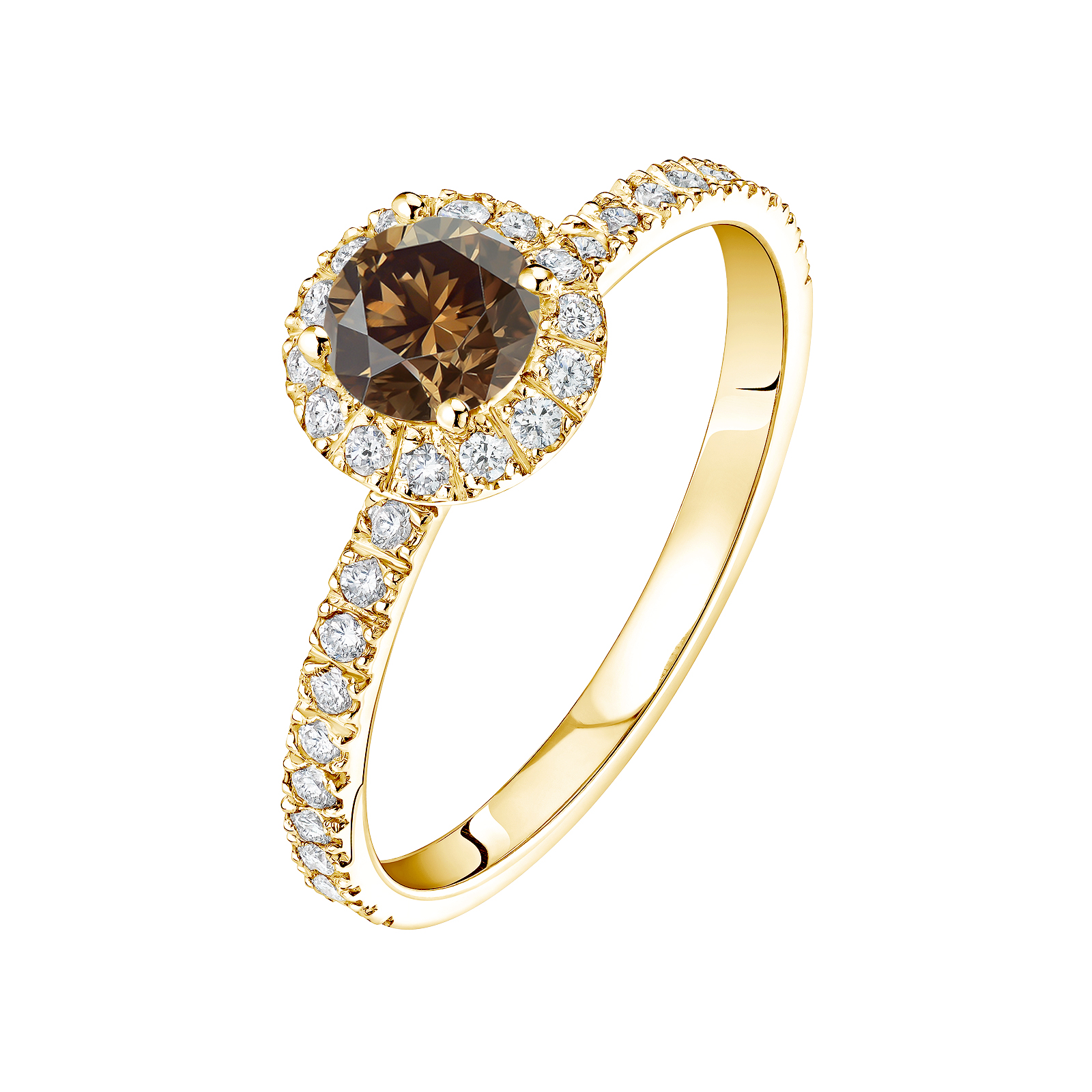 Bague Or jaune Diamant Chocolat Rétromantique M Pavée Gemmyo