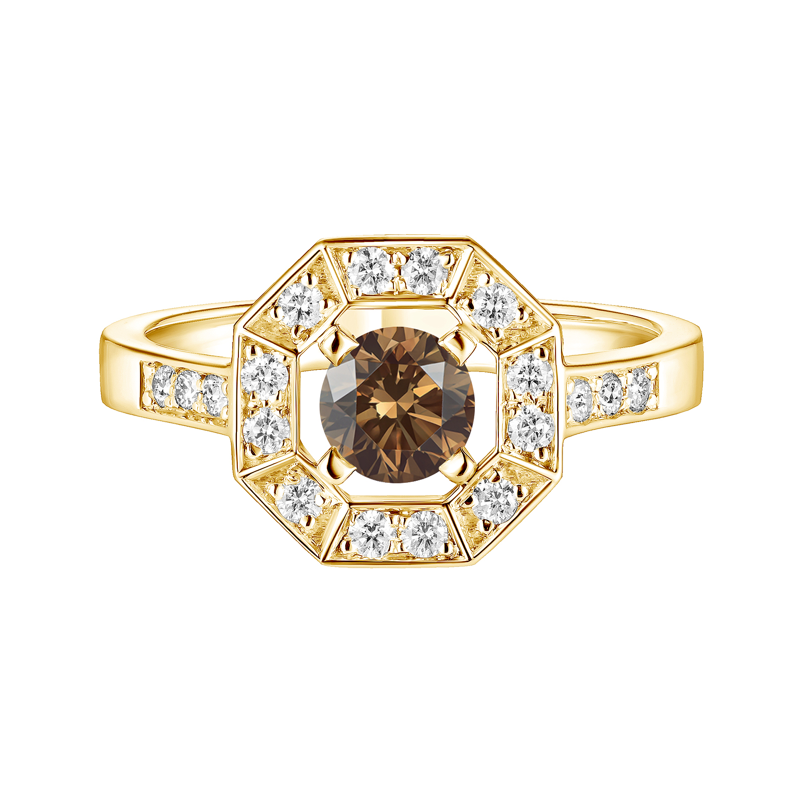 Bague Or Jaune Diamant Chocolat Art D Co Rond Mm Gemmyo